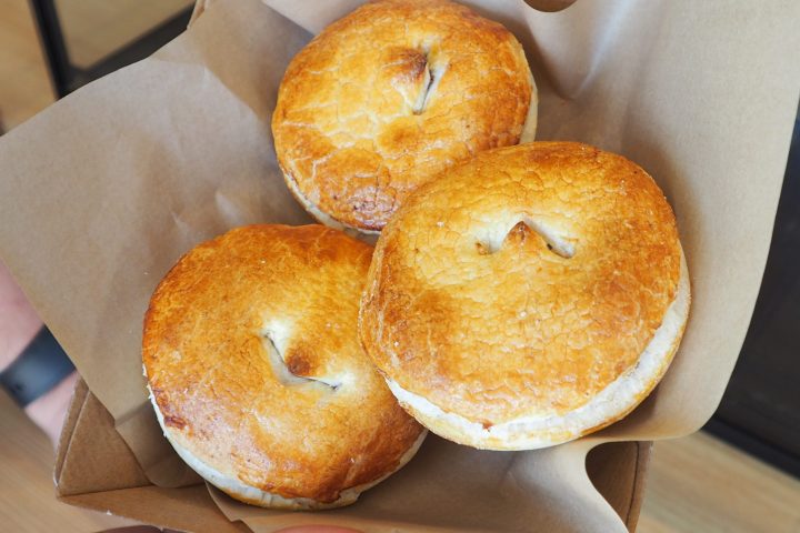 a pie sitting on top of a wooden table